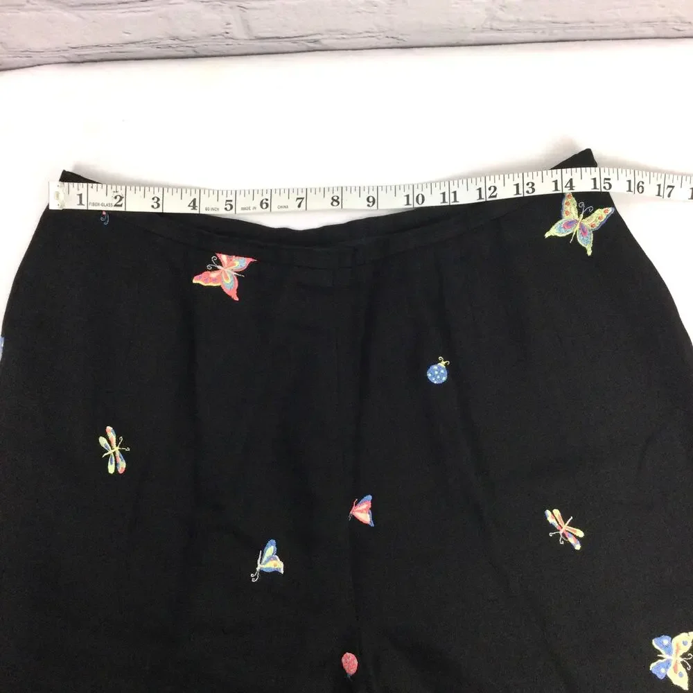 Talbots 90s Whimisgoth Artsy Linen Embroidered Nature Retro High Rise Pant 12